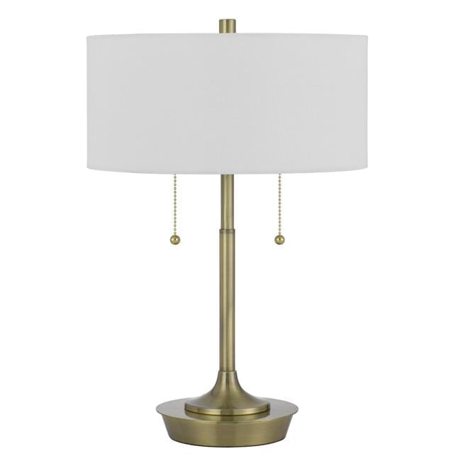 20 Inch Brass Metal Table Lamp with White Drum Shade