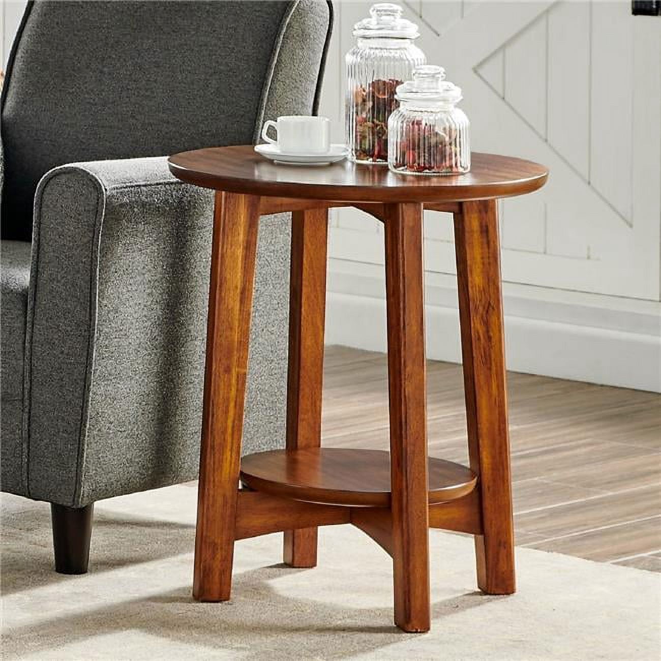 20 in. Monterey Round Mid-Century Modern Wood End Table, Warm Chestnut ...