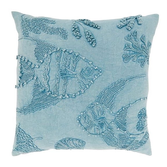 20 in. Oceanic Charm Stone Washed Fish Poly Filled Throw Pillow, Blue