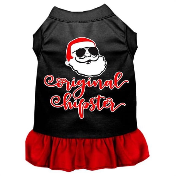 20 in. Original Hipster Screen Print Dog Dress - Black with Red, 3XL