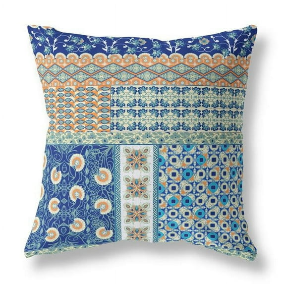 20 in. Patch Indoor Outdoor Throw Pillow, Navy & Orange