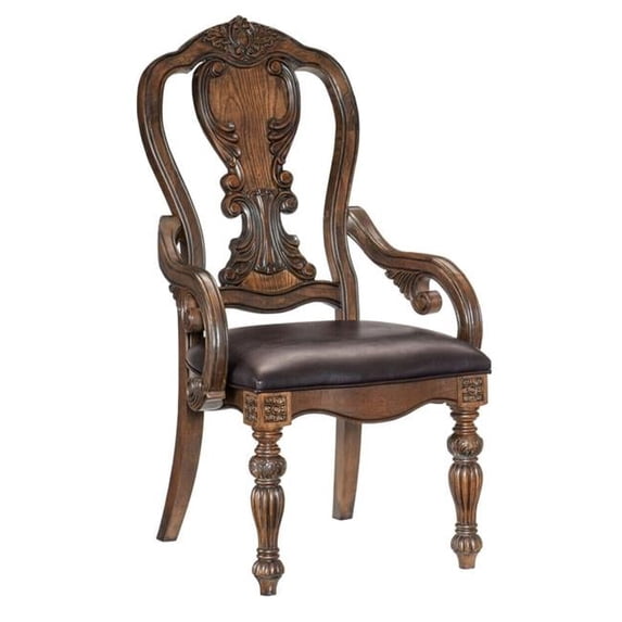 20 in. Queen Anne Backrest Turned Legs & Devi Armchair, Rustic Brown