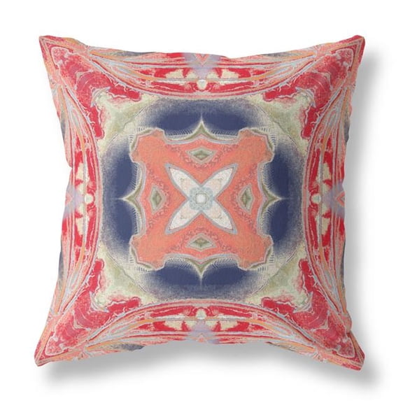 20 in. Red & Cream Geo Tribal Suede Throw Pillow, Multi Color