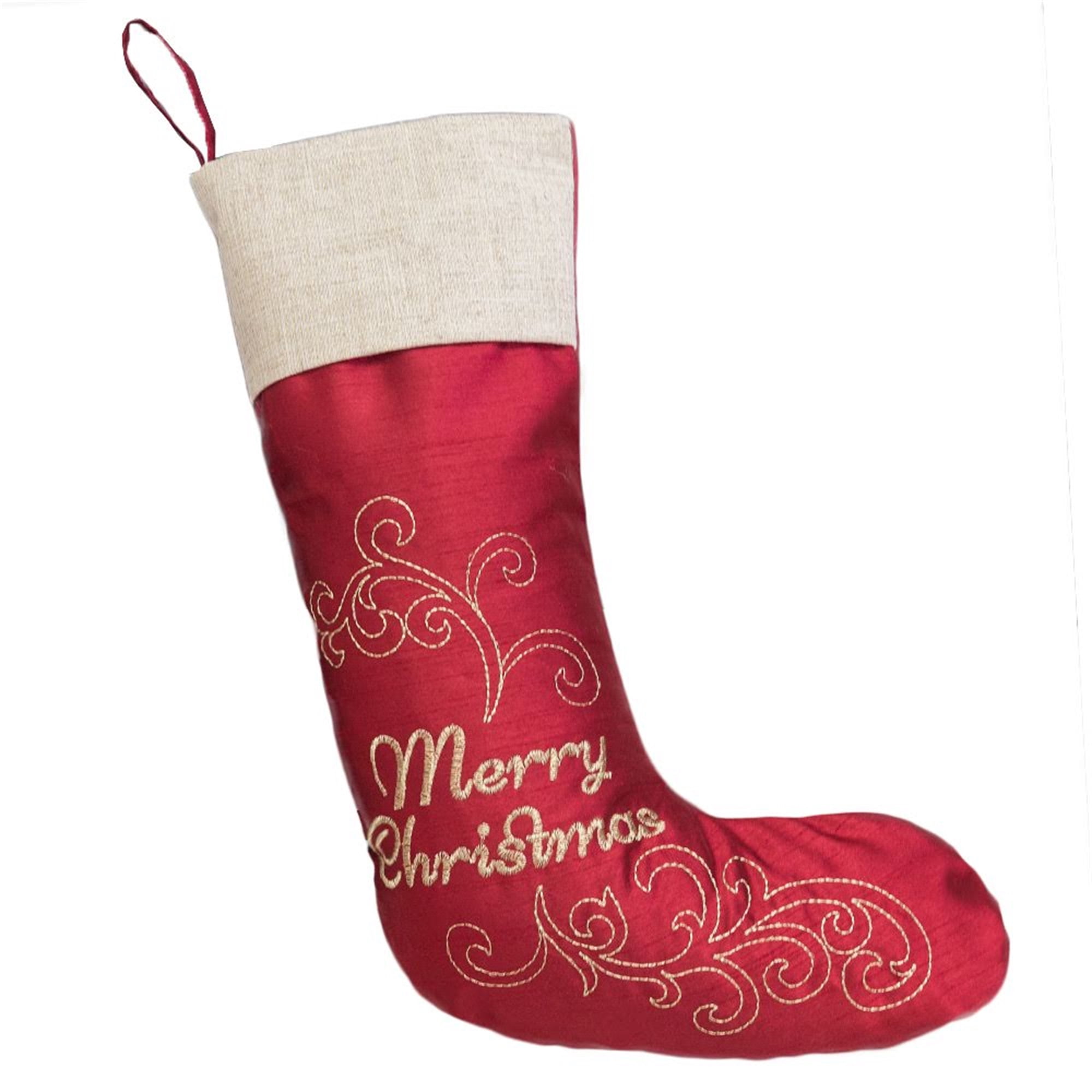 20 in. Red Polyester Merry Christmas Stocking with Stitched Accents