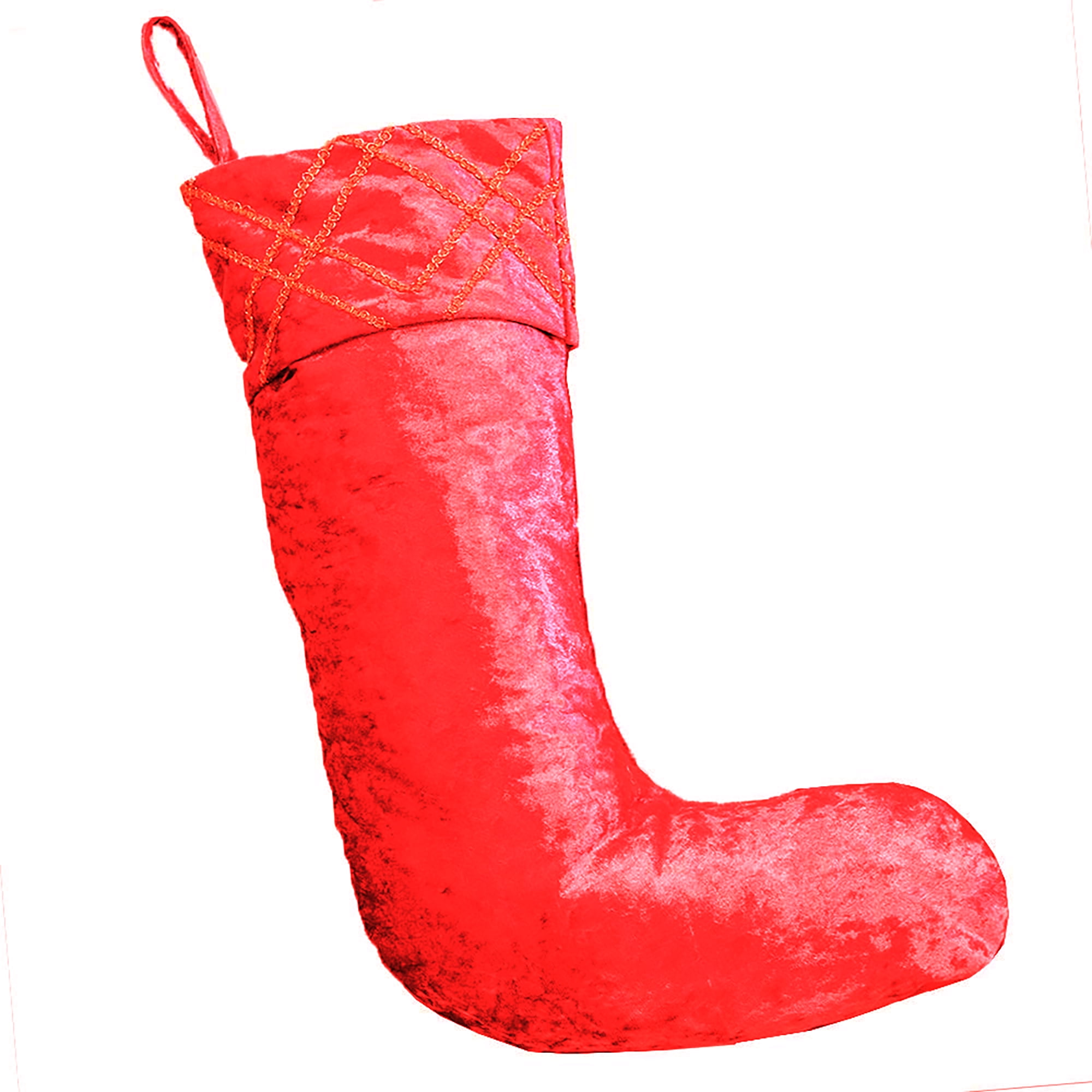 20 in. Red Velvet Christmas Sequin Embroidered Stocking with Stitched Accents
