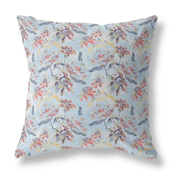 20 in. Roses Indoor & Outdoor Throw Pillow, Light Blue, Indigo & Red