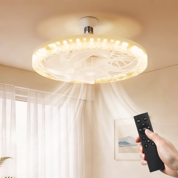 12 Inch Socket Fan Light with Remote, Screw in Ceiling Fan with Light for E26 Socket, Dimmable LED Fan Light with 4 Speeds for Bedroom Kitchen Garage