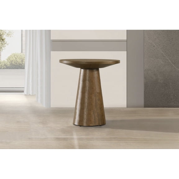 20 in. Round Wood Console Table Modern Living Room Sofa Table with Pedestal Base, Walnut