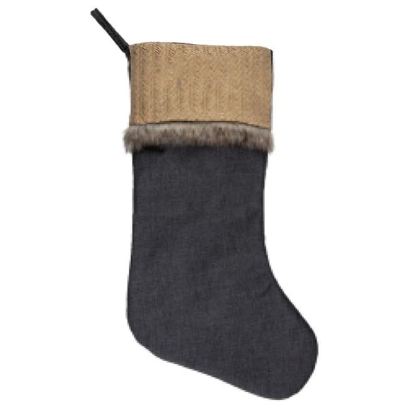 20 in. Rustic Burlap & Chambray Christmas Stocking