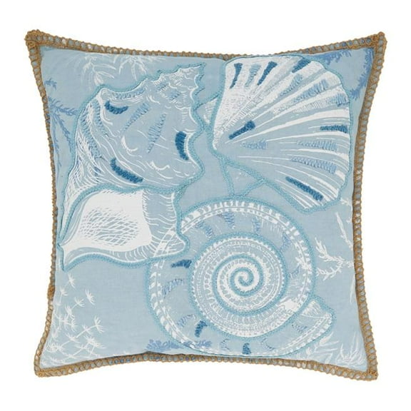 20 in. Sandy Shores Seashells Down Filled Throw Pillow, Blue