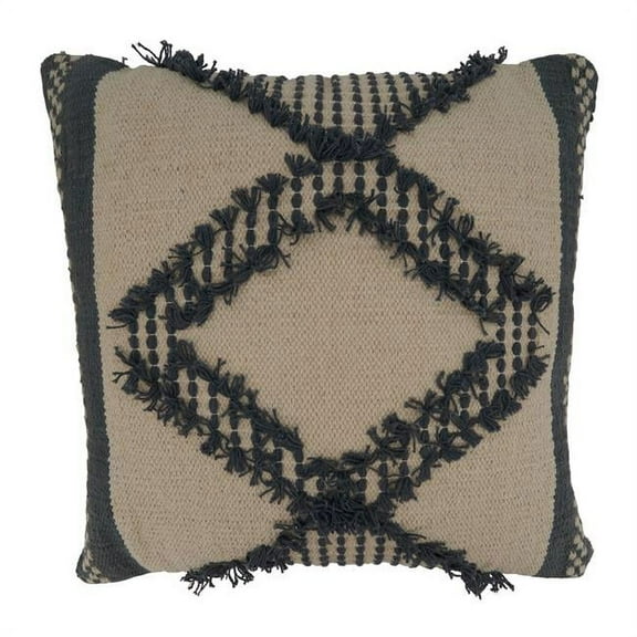 20 in. Square Diamond Fringe Throw Pillow with Down Filling