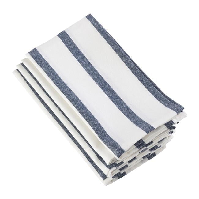 Set of 4 Navy Blue Striped Cotton Napkins, 20"