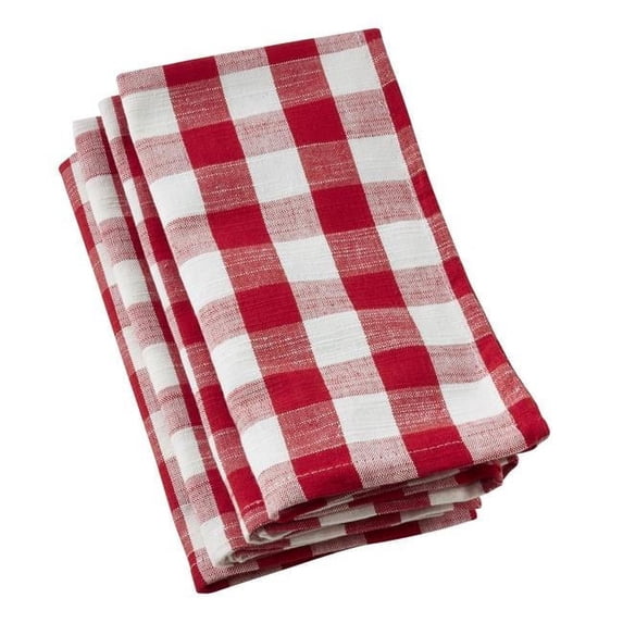 20 in. Square Table Napkins with Gingham Design - Red, Set of 4