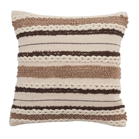 20 in. Striped Woven Design Pillow Cover, Ivory
