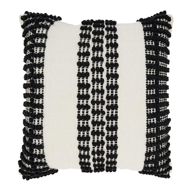 Black and White Textured Stripe Cotton Throw Pillow Cover