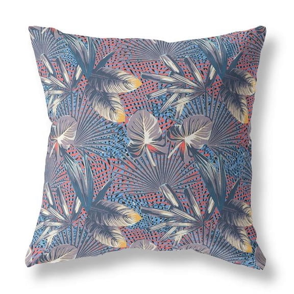 20 in. Tropical Indoor & Outdoor Throw Pillow, Gray, Indigo & Red