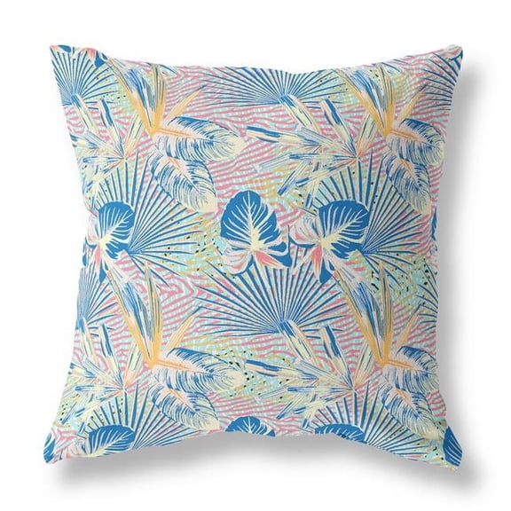 20 in. Tropical Indoor & Outdoor Throw Pillow, Light Blue & Pink