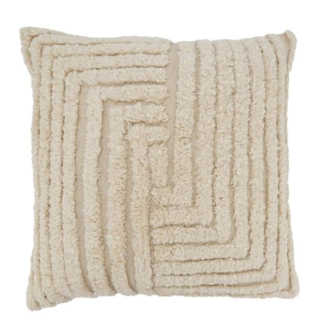 Beige Tufted Geometric Cotton Throw Pillow, 20"x20"