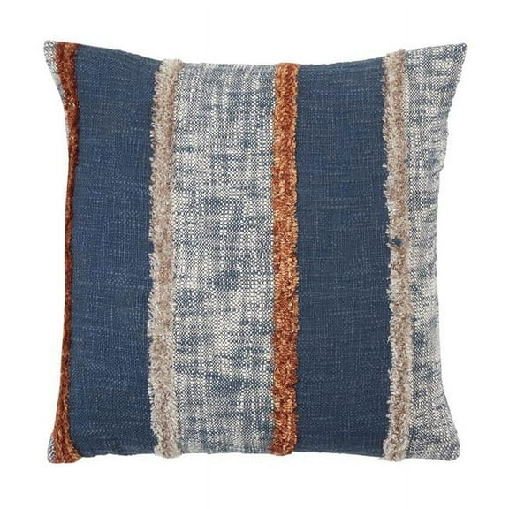 20 in. Vertical Striped Design Throw Pillow with Down Filling, Navy Blue