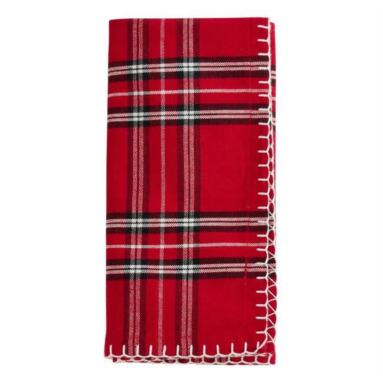 Red Plaid Cotton Dinner Napkins with Whipstitch, Set of 4