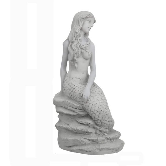 20 in. White Resin Mermaid Garden Statue Outdoor Sculpture
