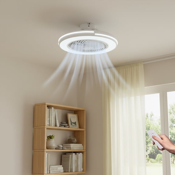 20-in White Round Bladeless Reversible Timing with ABS Blades Color-Changing Int