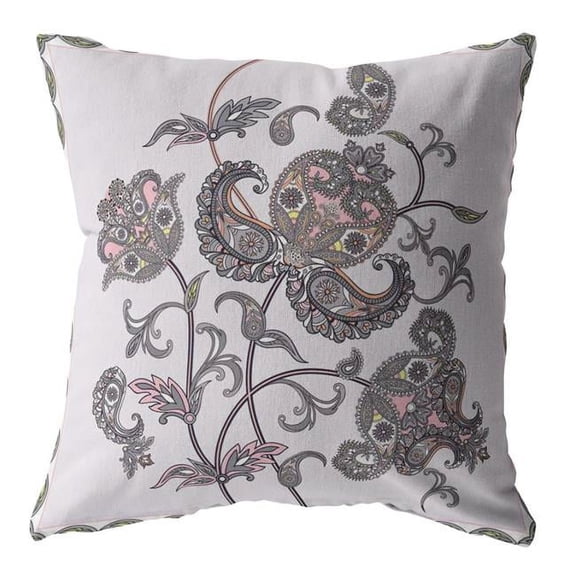 20 in. Wildflower Indoor & Outdoor Throw Pillow, Gray & White