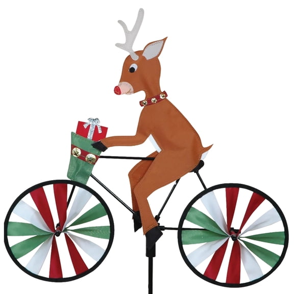 Bike Spinner Reindeer 20"  Festive Holiday Design, Weather-Resistant Outdoor Decor, Durable & Lightweight for Patios, Yards, and Gardens - Eye-Catching Wind Spinner with Rotating Wheels