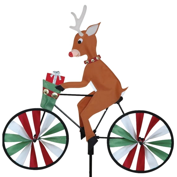 Bike Spinner Reindeer 20" – Festive Holiday Design, Weather-Resistant Outdoor Decor, Durable & Lightweight for Patios, Yards, and Gardens - Eye-Catching Wind Spinner with Rotating Wheels