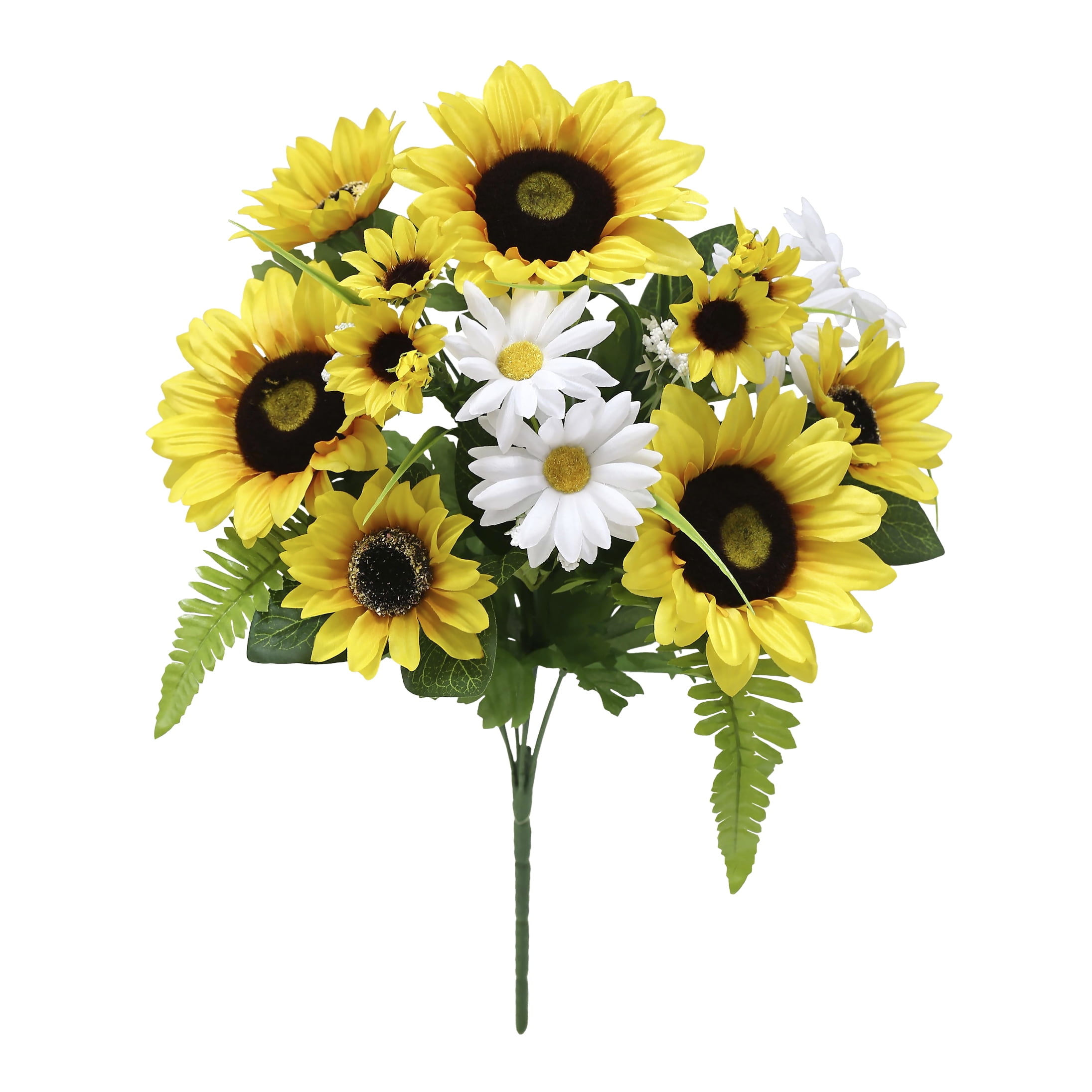 20-inch Artificial Silk Yellow & White Sunflower Mixed Cemetery Bouquet ...