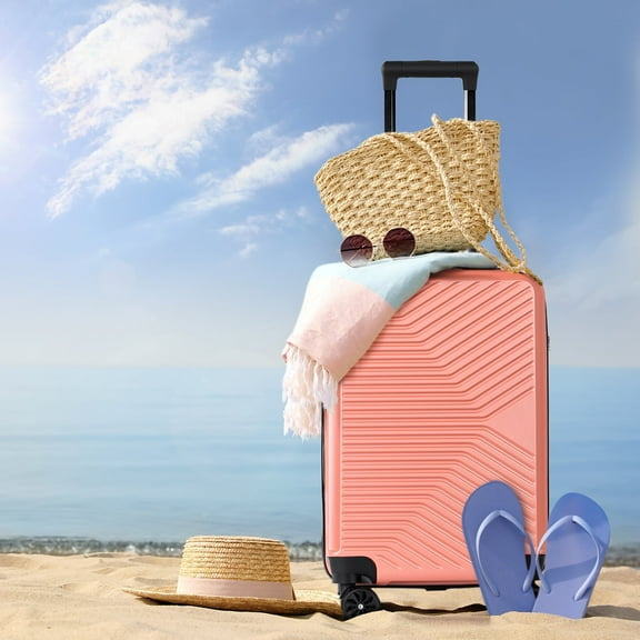 20 inch Carry On Suitacase,Hardside Luggage with Double Spinner Wheels,Rosegold