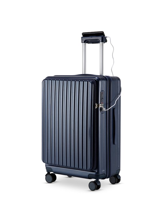 20 Inch Carry On Luggage, PC Hard Shell Suitcase with Spinner Wheels & TSA Lock, Top Opening Carry-On Travel Suitcase, Dark Blue
