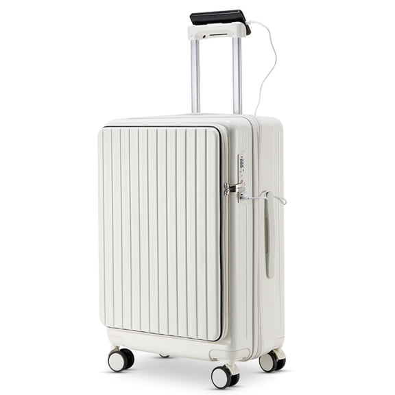 20 Inch Carry On Luggage, PC Hard Shell Suitcase with Spinner Wheels & TSA Lock, Top Opening Carry-On Travel Suitcase, White
