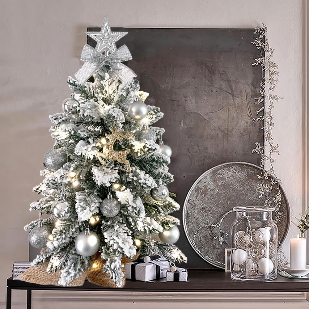 New Year Theme: Christmas Tree White and Silver Decorations Stock