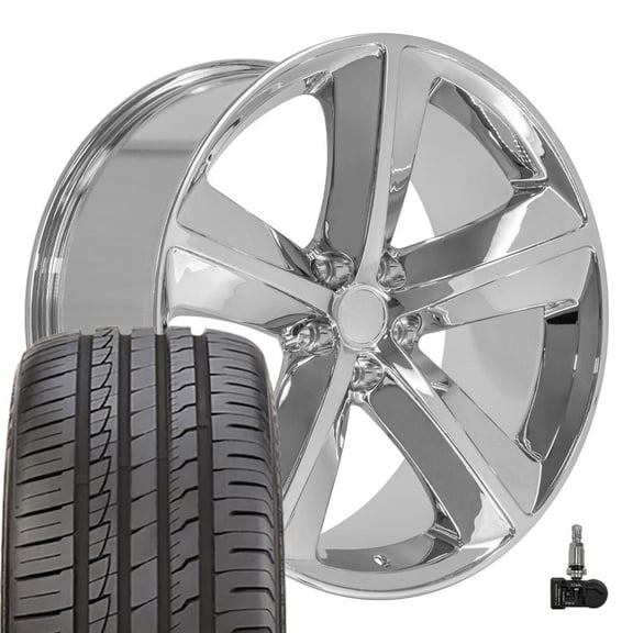OE Wheels DG05 20 Inch Rims and Tires Fit Challenger SRT Style 5x115 20x9 Chrome - Hollander 2357 - iMove Gen 2 AS 245/45-20 (Set of 4)