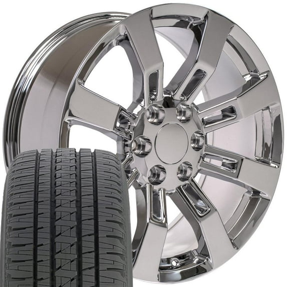 OE Wheels CA82 20 Inch Rims and Tires Fit Escalade Style 6x139.7 20x8.5 Chrome - Hollander 5409 - Dueler H/L Alenza 275/55-20 (Set of 4)