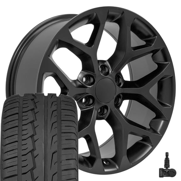 OE Wheels CV98 20 Inch Rims and Tires Fit Silverado 1500 Snowflake Style 6x139.7 20x9 Satin Black - Hollander 5668 - iMove Gen 2 275/55-20 (Set of 4)