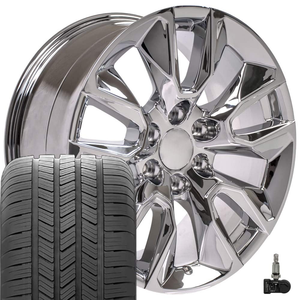 OE Wheels CV32 20 Inch Rims and Tires Fit Silverado 1500 RST Style 6x139.7 20x9 Chrome - Hollander 5916 - Eagle LS-2 275/55-20 (Set of 4)