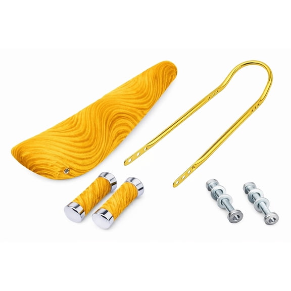 20 inch Cruiser Bicycle Parts Kit  Banana Saddle Velour Yellow 24 inch Gold Low-Back Sissy Bar, Swirl Velour Grips