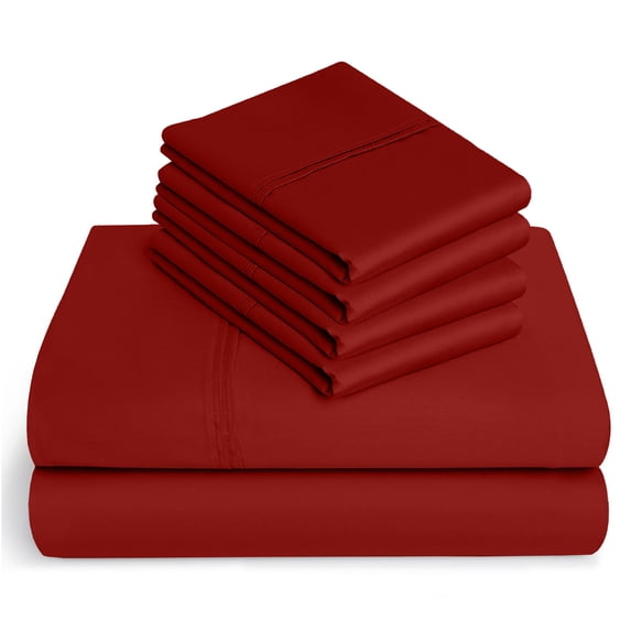 20-inch Extra Deep Pockets - Pure Giza Cotton Queen Size, Burgundy Color Bedsheet Set - 300-Thread-Count, 6-PC [1 flat sheet, 1 fitted sheet, 2 pillowcases]