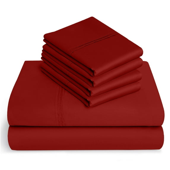 20-inch Extra Deep Pockets - Pure Giza Cotton Queen Size, Burgundy Color Bedsheet Set - 600-Thread-Count, 6-PC [1 flat sheet, 1 fitted sheet, 2 pillowcases]