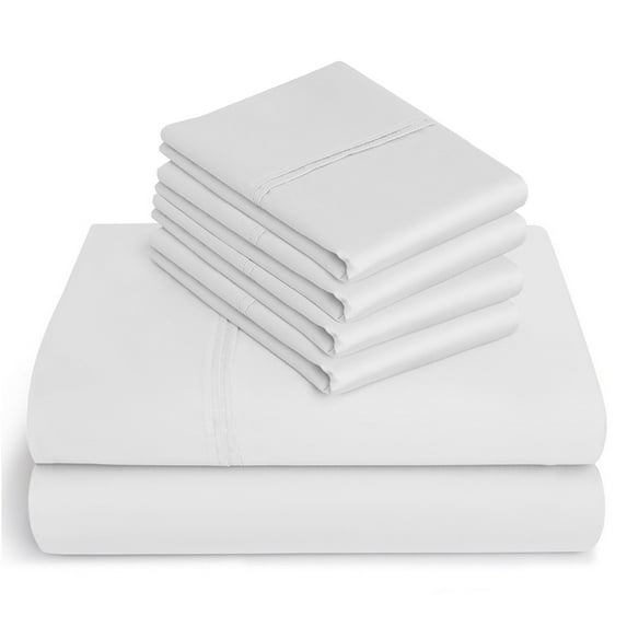 20-inch Extra Deep Pockets - Pure Giza Cotton Twin XL Size, White Color Bedsheet Set - 400-Thread-Count, 6-PC [1 flat sheet, 1 fitted sheet, 2 pillowcases]