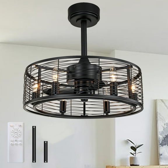 20 inch Farmhouse Caged Ceiling Fans With Light with Remote Control