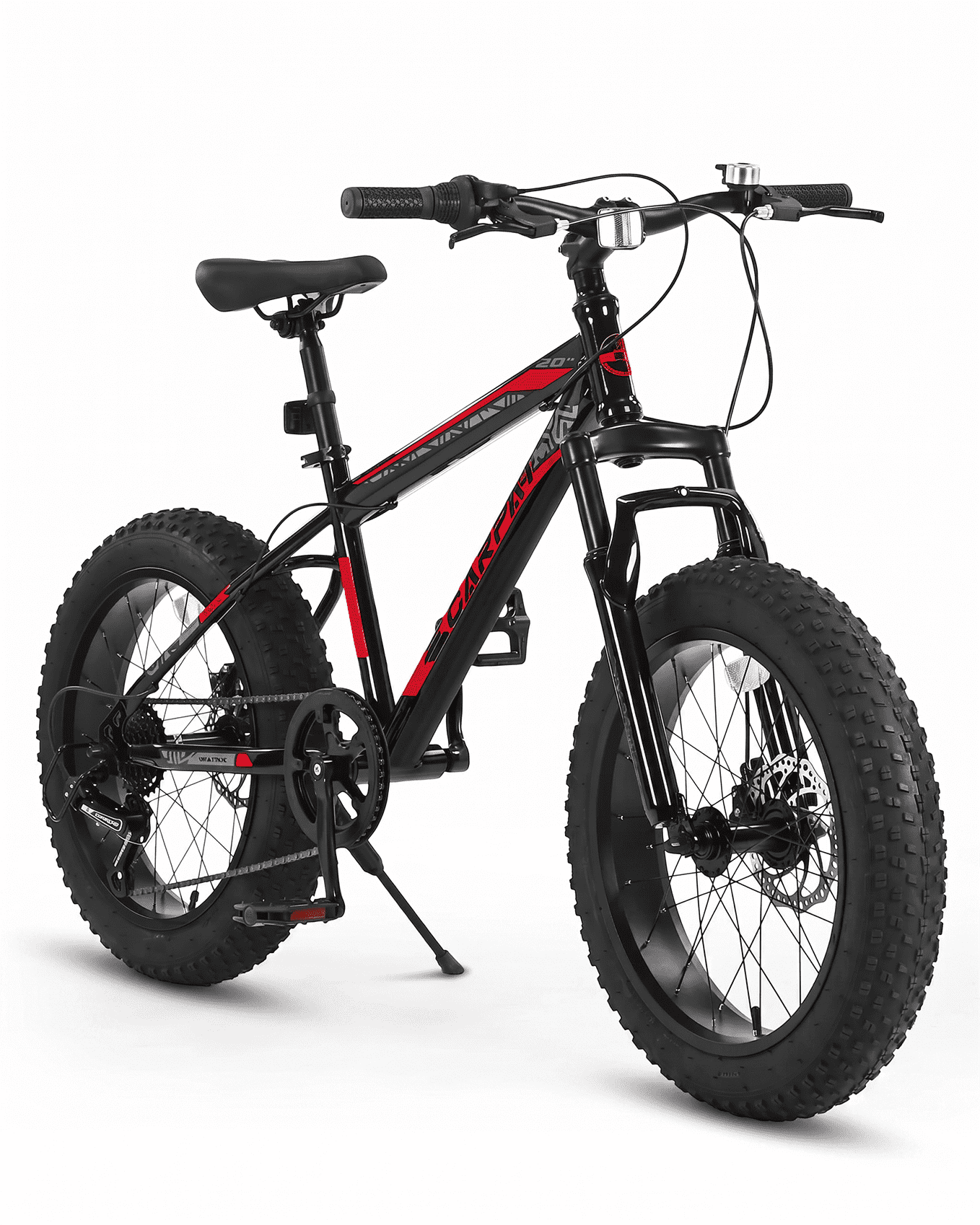 20 inch Fat Tire Mountain Bike for kids and Teen, Outdoor Cycling Bike with 7-Speed for Boys Girls, High Carbon Steel Frame, Dual Disc Brake, 20x4.0 Wide Tires, Suspension Fork, Anti-Slip Bikes, Red