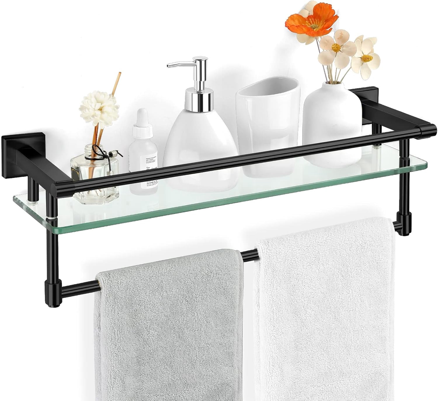 Gatco Latitude II 20-Inch Glass Shelf – Satin Nickel, Tempered Glass Floating Shelf For Bathroom, Living Room, Or Office