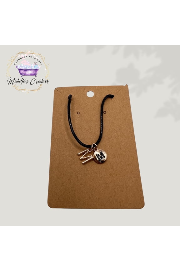 20 inch Gold Plated Monogram "M" Necklace on Black Waxed Cord with Clasp