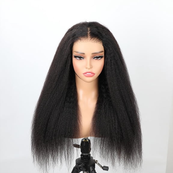 20 inch Hidden Strap 360 Lace Front Wigs Human Hair Pre Plucked Bleached Knots Kinky Straight Full Lace Frontal Wig With Drawstring