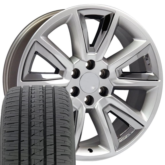 20" Rims Tires Fit GM Chevy Tahoe Yukon Sierra Hyper Black w/Chrome BDA 5696