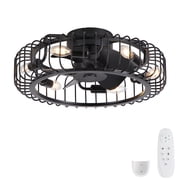 20 inch Industrial Black Caged Ceiling Fan with Lights,Modern 6-Light Light Fixture with Remote Control,5 ABS Blades Reversible 6-Speed for Bedroom,Kitchen.