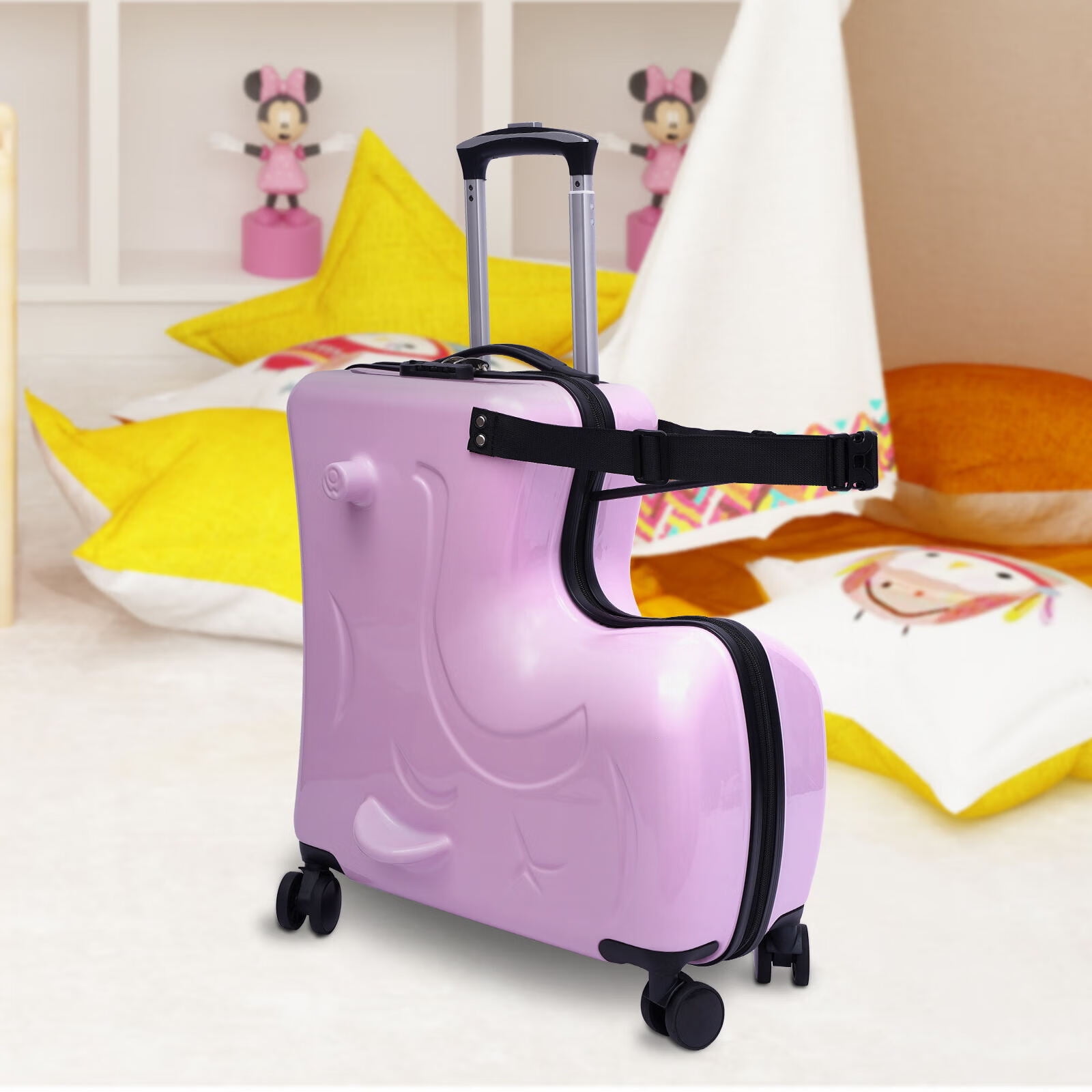 N-A AO WEI LA OW Kids ride-on Suitcase carry-on Tollder Luggage with Wheels  Suitcase to Kids aged 6-12 years old (Blue, 24 Inch).